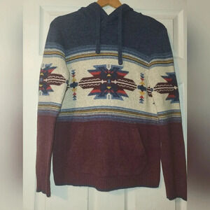 American Eagle Cotton Wool Blend Sweater Hoodie Size X Small Blue Red